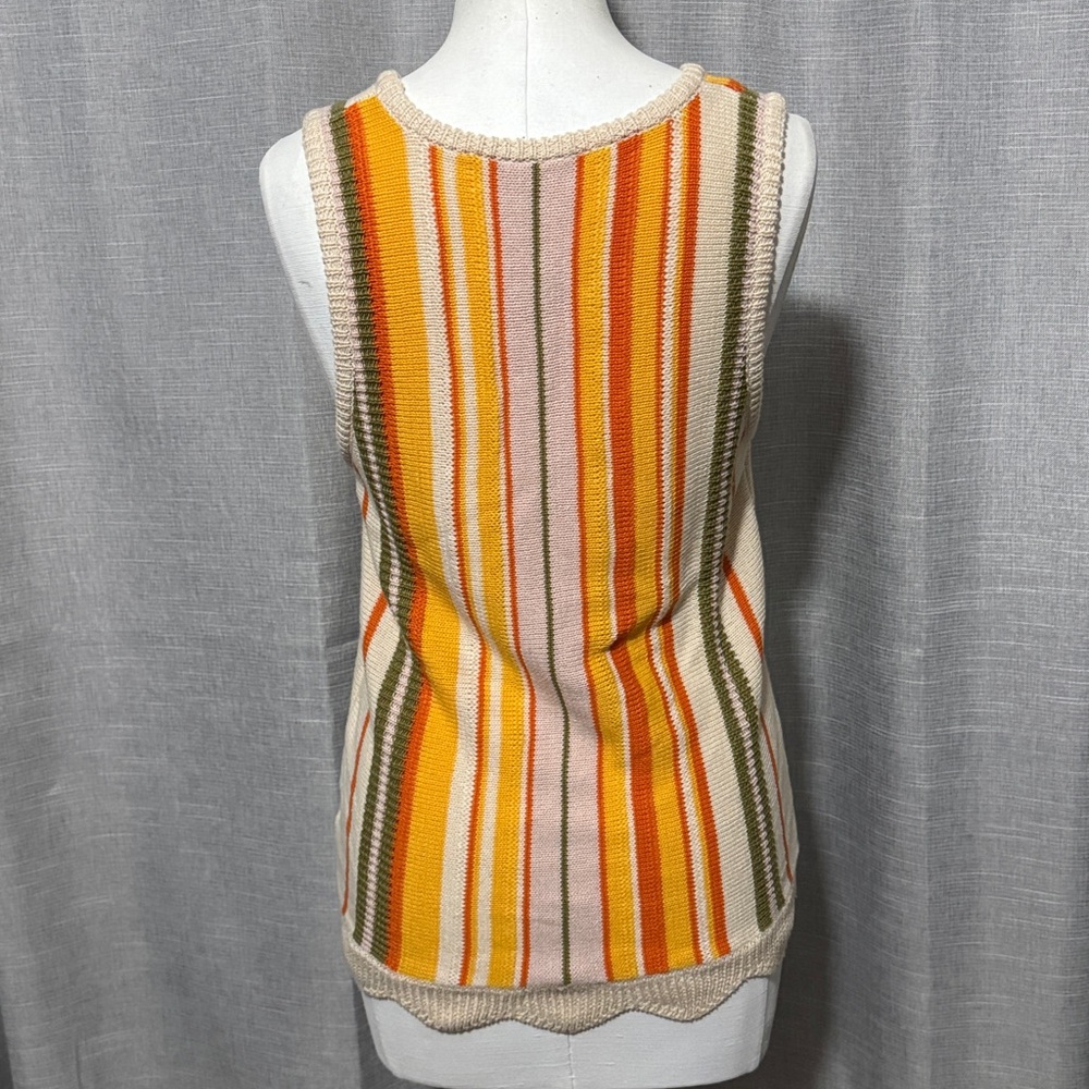 Cotton Blend Sleeveless Sweater-Multi Stripe/Scalloped Bottom Hem-Lightweight - Picture 7 of 12